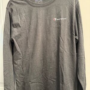 Champion Gray Long Sleeve Tee Classic Crew Neck